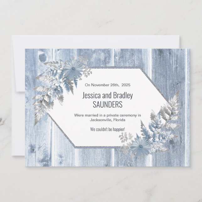 Invitación boda Dusty Blue Wood (Anverso)