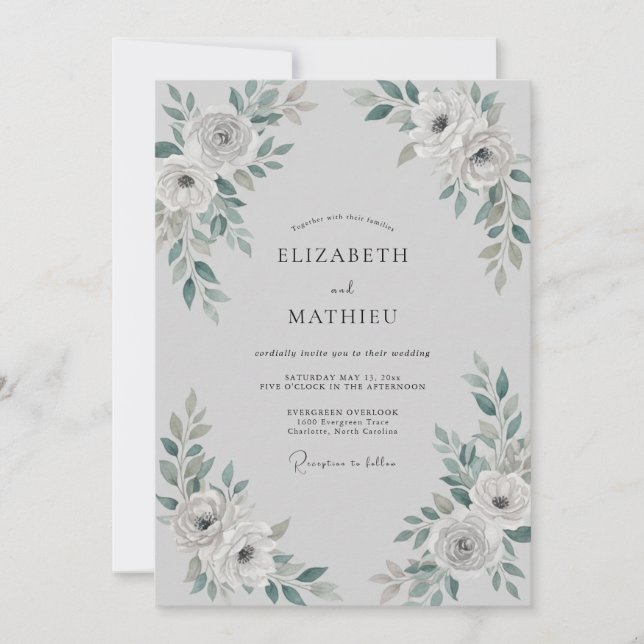Invitación Boda Dusty Eucalyptus con Follaje Gris Plateado (Anverso)