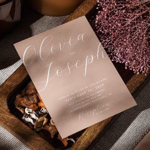 Invitación Boda Dusty Peach Cálido   Elegante foto y código Q