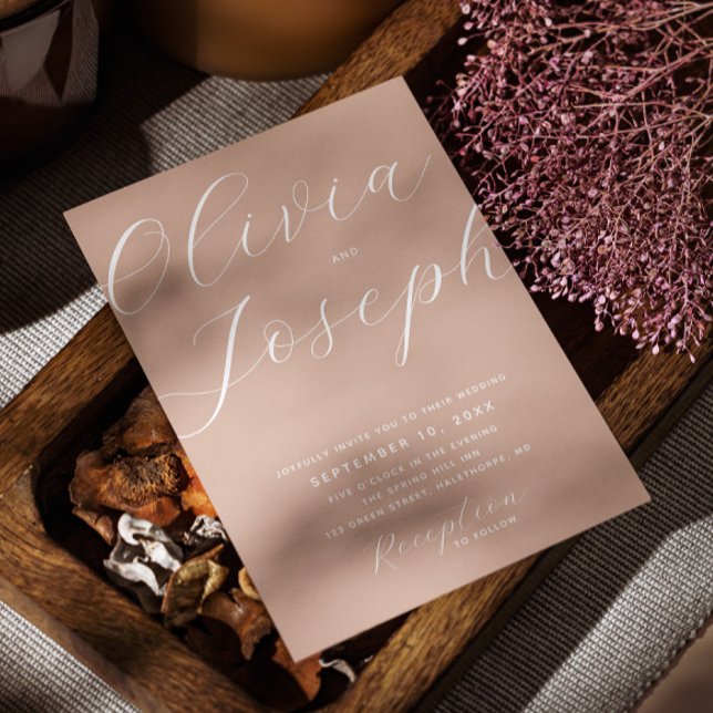Invitación Boda Dusty Peach Cálido | Elegante foto y código Q (Subido por el creador)