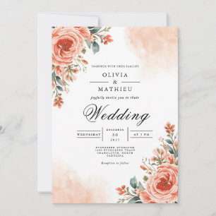 Invitación Boda Dusty Peach Floral Flourish