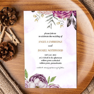 Invitación Boda Dusty Purple Floral Watercolor