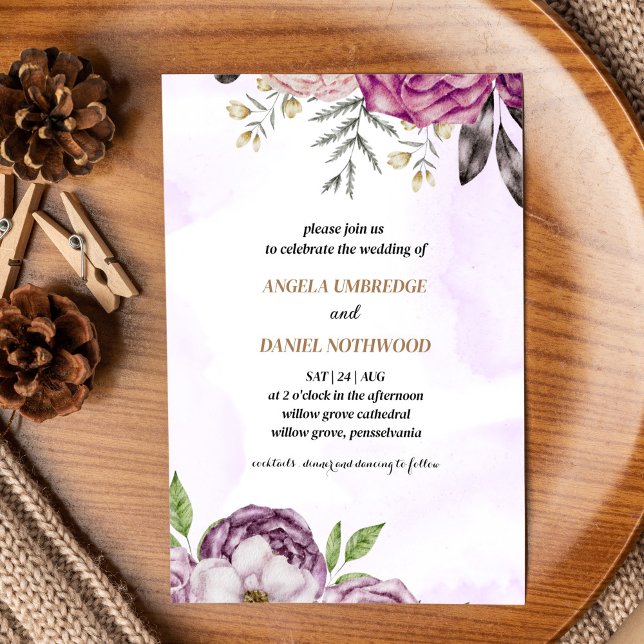 Invitación Boda Dusty Purple Floral Watercolor (Subido por el creador)
