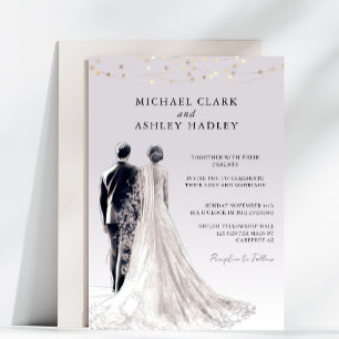 Invitación Boda Dusty Purple Traditional Bride Groom