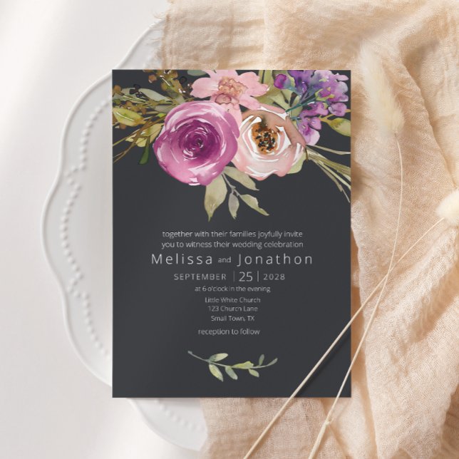 Invitación Boda Dusty Púrpura Púrpura Floral (Subido por el creador)