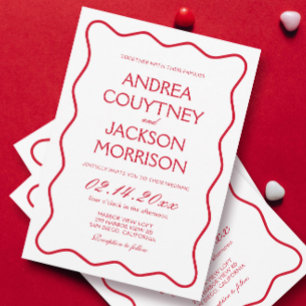 Invitación Boda ecléctico blanco y rojo ondulado