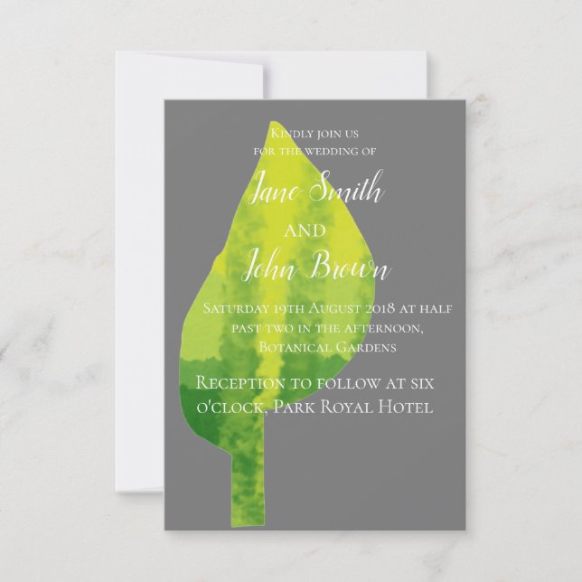 Invitación Boda ecológico de hoja verde (Anverso)