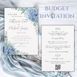 Invitación Boda Económica Floral Hortensia Azul