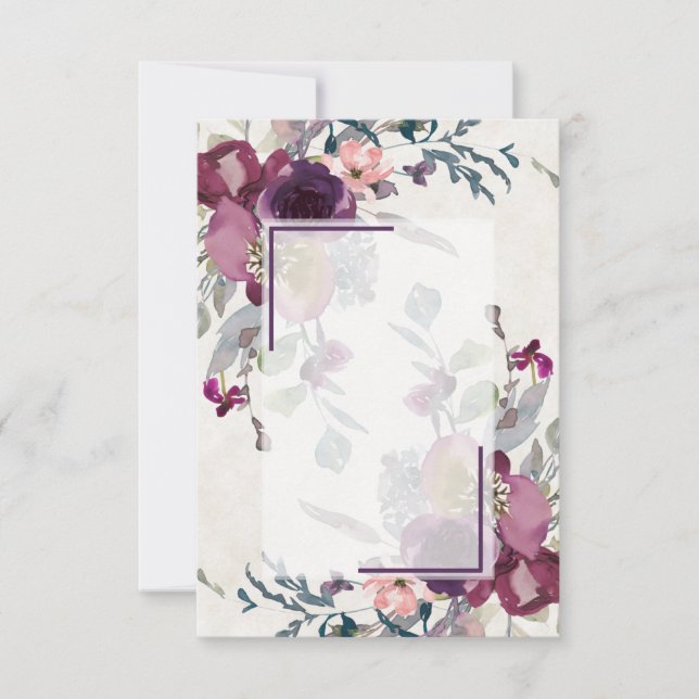 Invitación Boda económica floral rosa y borgoña en blanco (Anverso)
