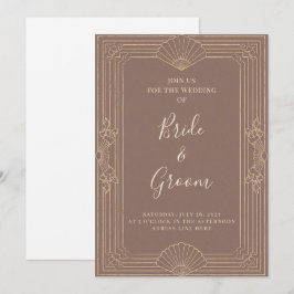 Invitación Boda editable Art Déco en color malva y dorado cha
