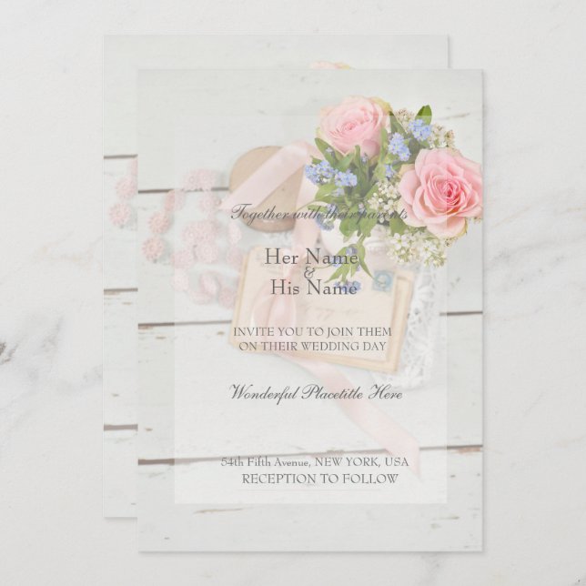 Invitación Boda editable de flor de primavera romántica (Anverso / Reverso)
