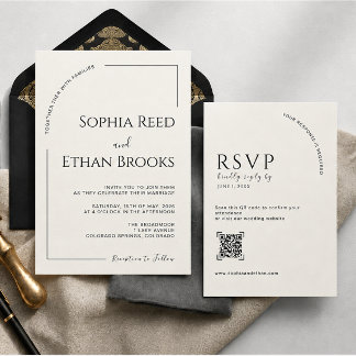Invitación Boda Editorial Marfil Minimalista Moderna