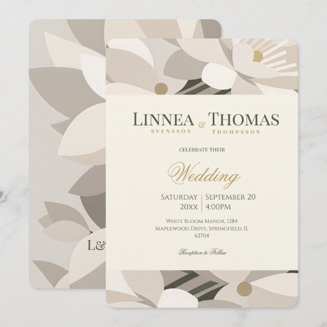 Invitación Boda Editorial Moderna Abstracta Beige Neutral (Anverso / Reverso)