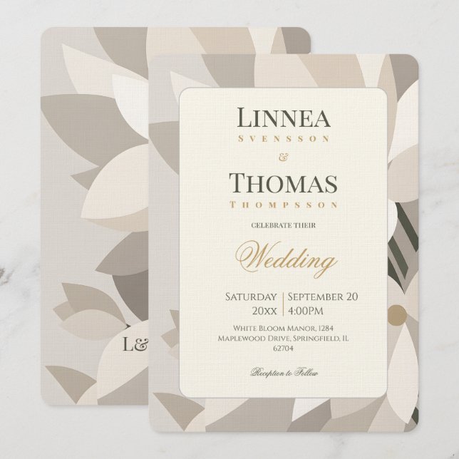 Invitación Boda Editorial Moderna Abstracta Beige Neutral (Anverso / Reverso)