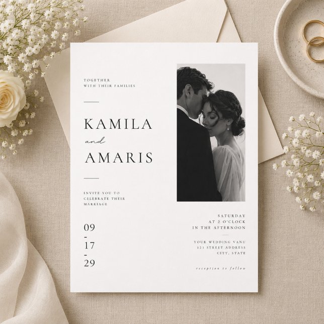 Invitación Boda Editorial Moderna con Retrato de Pareja (Subido por el creador)