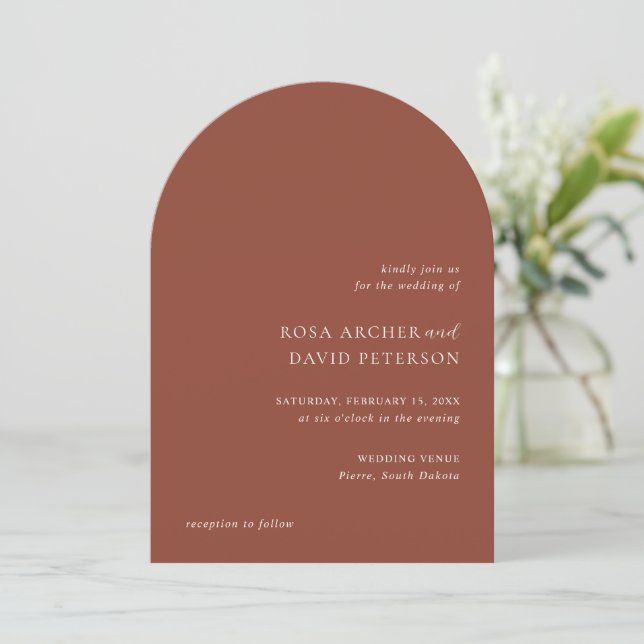 Invitación Boda Editorial Moderno de Cobre Rústico (Anverso de pie)