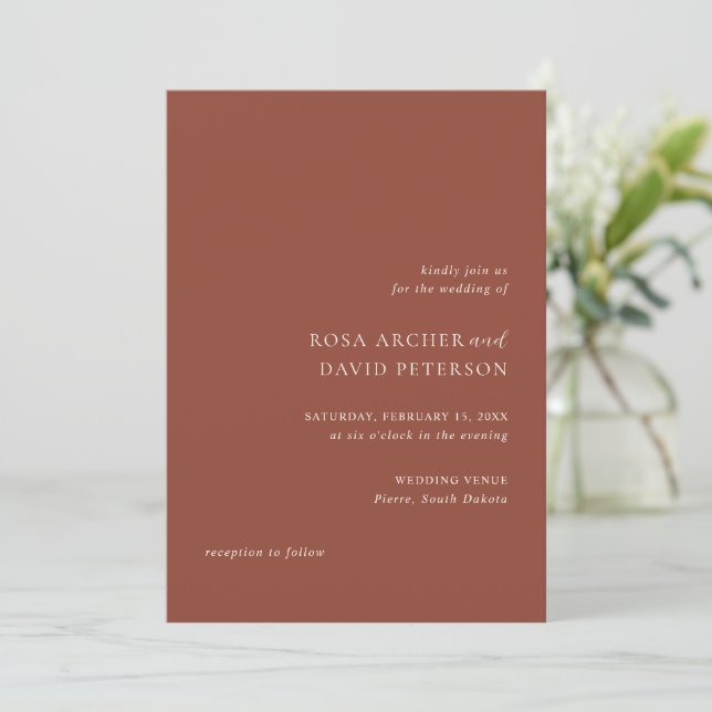 Invitación Boda Editorial Moderno de Cobre Rústico (Anverso de pie)