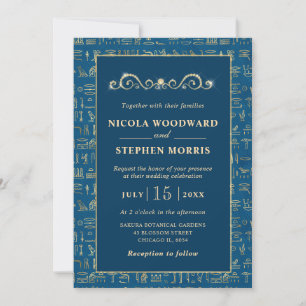 Invitación Boda Egipcia con Jeroglíficos de Elegante Púrpura 