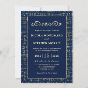Invitación Boda Egipcia con Jeroglíficos en Elegante Verde Az