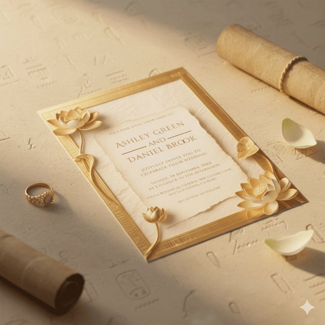 Invitación Boda egipcio de lujo del antiguo Papyrus Gold Lotu (Subido por el creador)
