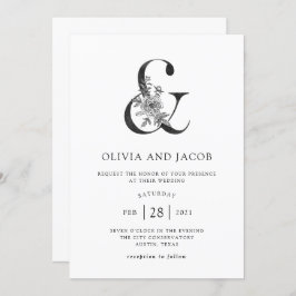 Invitación Boda el | blanco y negro floral moderna del signo