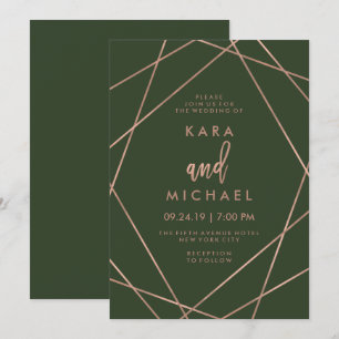 Invitación Boda el   de color verde oscuro geométrica del