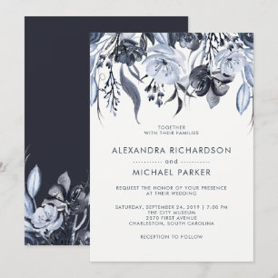 Invitación Boda el   moderna floral oscura de la acuarela