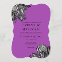 Boda Electric Purple de rosas negras y blancas