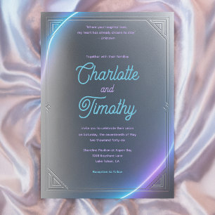 Invitación Boda eléctrica neón moderna gris azul púrpura