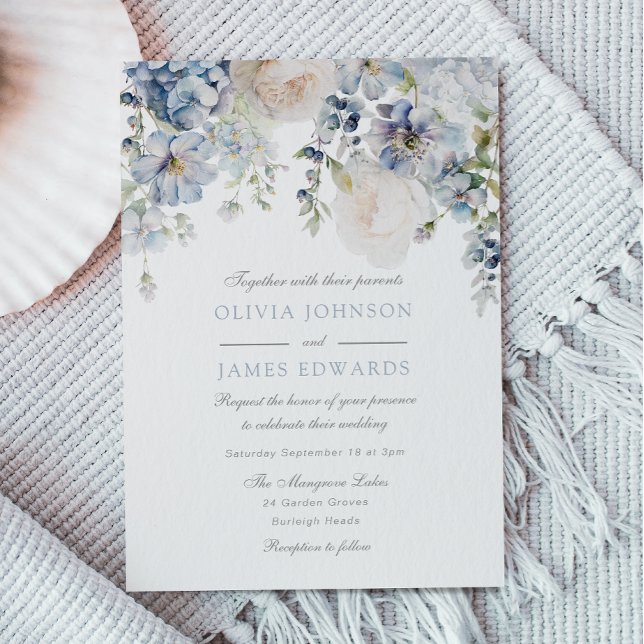 Invitación Boda Elegance Dusty Blue & White Floral Boda (Subido por el creador)