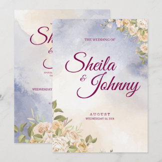 Invitación Boda Elegancia Acuarela Floral Azul y Crema