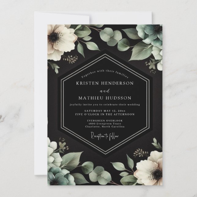 Invitación Boda Elegancia Anémona Carbón (Anverso)