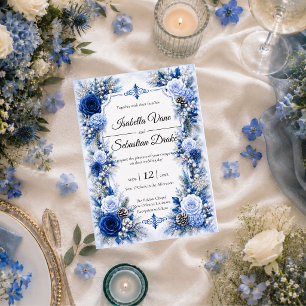 Invitación Boda Elegancia Azul Invernal Encantada