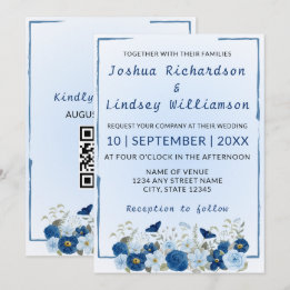 Invitación Boda Elegancia Botánica Azul