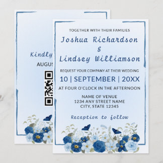 Invitación Boda Elegancia Botánica Azul