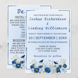 Invitación Boda Elegancia Botánica Azul
