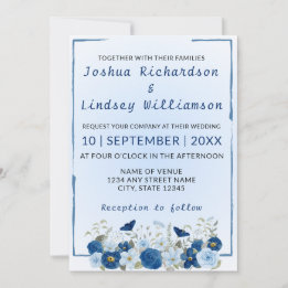 Invitación Boda Elegancia Botánica Azul