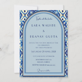 Invitación Boda Elegancia de Baldosa Azul Personalizada
