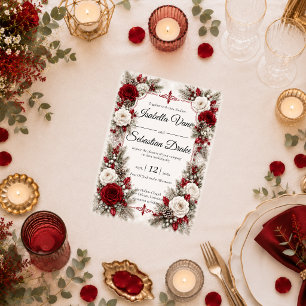 Invitación Boda Elegancia de Bayas de Invierno Romántico