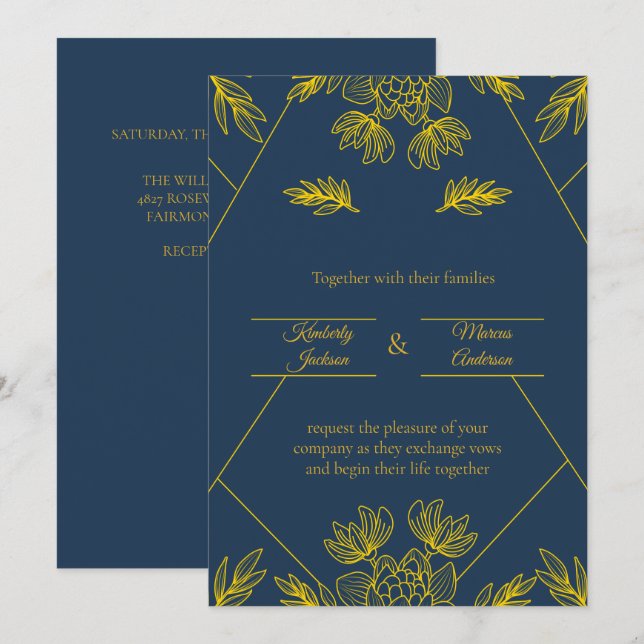 Invitación Boda Elegancia Dorada (Anverso / Reverso)