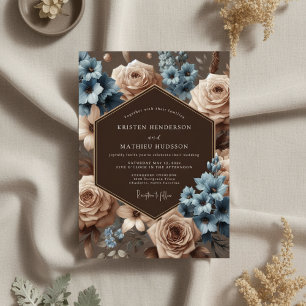 Invitación Boda Elegancia Flor Azul Polvorienta