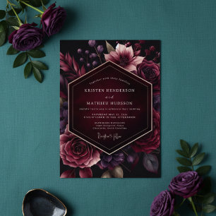 Invitación Boda Elegancia Flor Burgundy Terciopelo