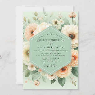 Invitación Boda Elegancia Flor de Melocotón Menta