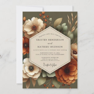 Invitación Boda Elegancia Floral Ámbar Otoño
