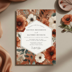 Invitación Boda Elegancia Otoñal Floral Naranja Quemada