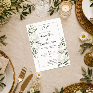 Invitación Boda Elegancia Peonía Marfil Atemporal 