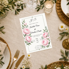 Invitación Boda Elegancia Peonía Rosada Romántica 