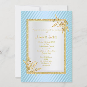 Invitación Boda ELEGANT CLASSY de la hoja de oro azul platead