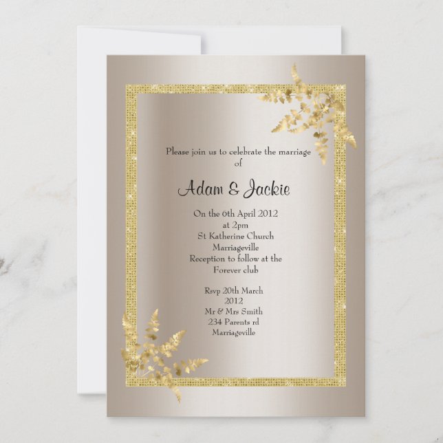 Invitación Boda ELEGANT CLASSY de la hoja de oro de bronce pl (Anverso)