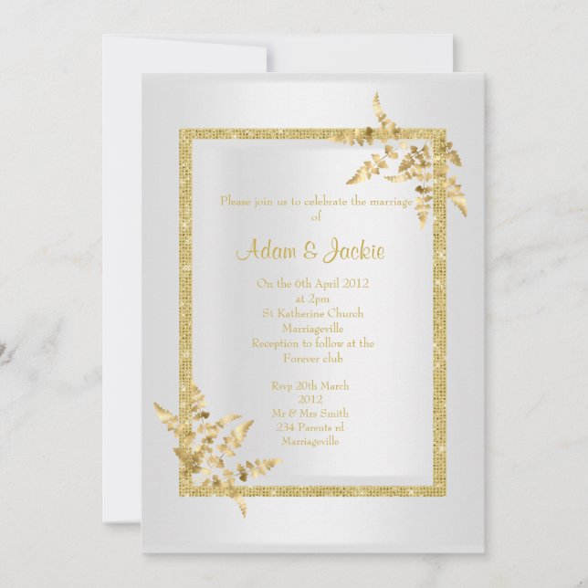 Invitación Boda ELEGANT CLASSY de la hoja de oro plateada (Anverso)